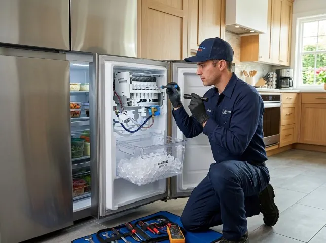 Appliance Repair Hero technician repairing a refrigerator ice maker in Annapolis, MD